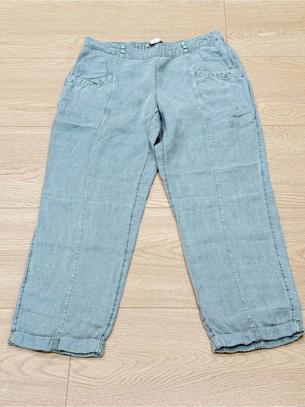 C&C California Light Blue Cropped Linen Blend Pants